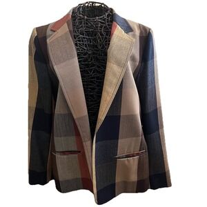 VTG Patchwork Wool Blazer Jacket Sz 14 Color Block English Country Heritage Prep
